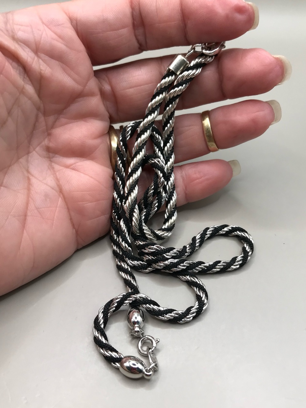 Trifari Black and Silver Twisted Rope Necklace & Bracelet - Picture 8 of 8